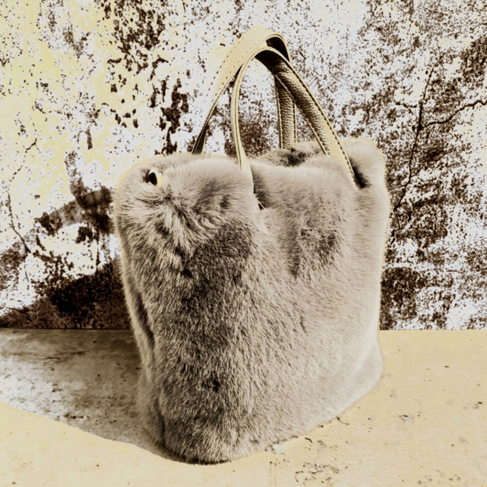 Gray faux fur bag